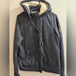 Hooded Navy Blue Full Zip Sherpa Lined Jacket